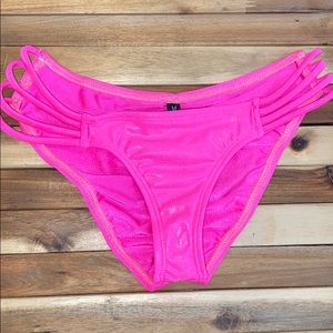 Strappy caged bikini bottom hot pink